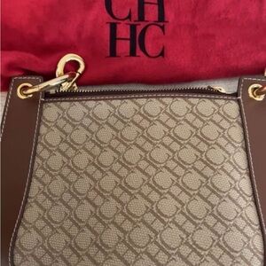 Carolina Herrera Brown and Gold Monogram Shoulder Bag